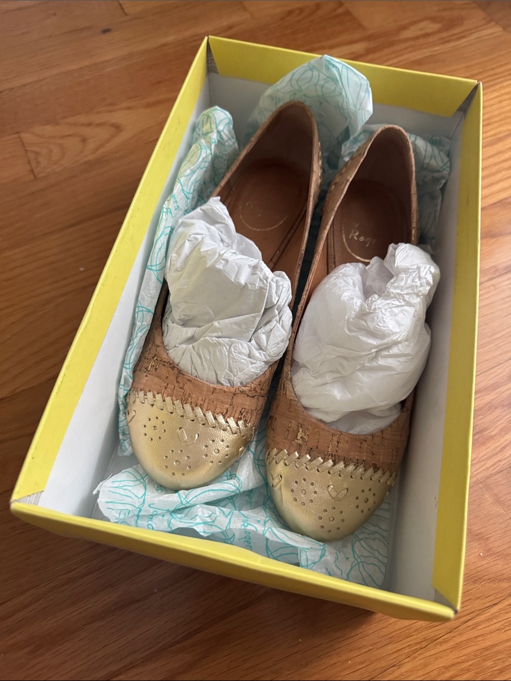 Jack Rogers Gold and Cork Cap-Toe Ballet Flats